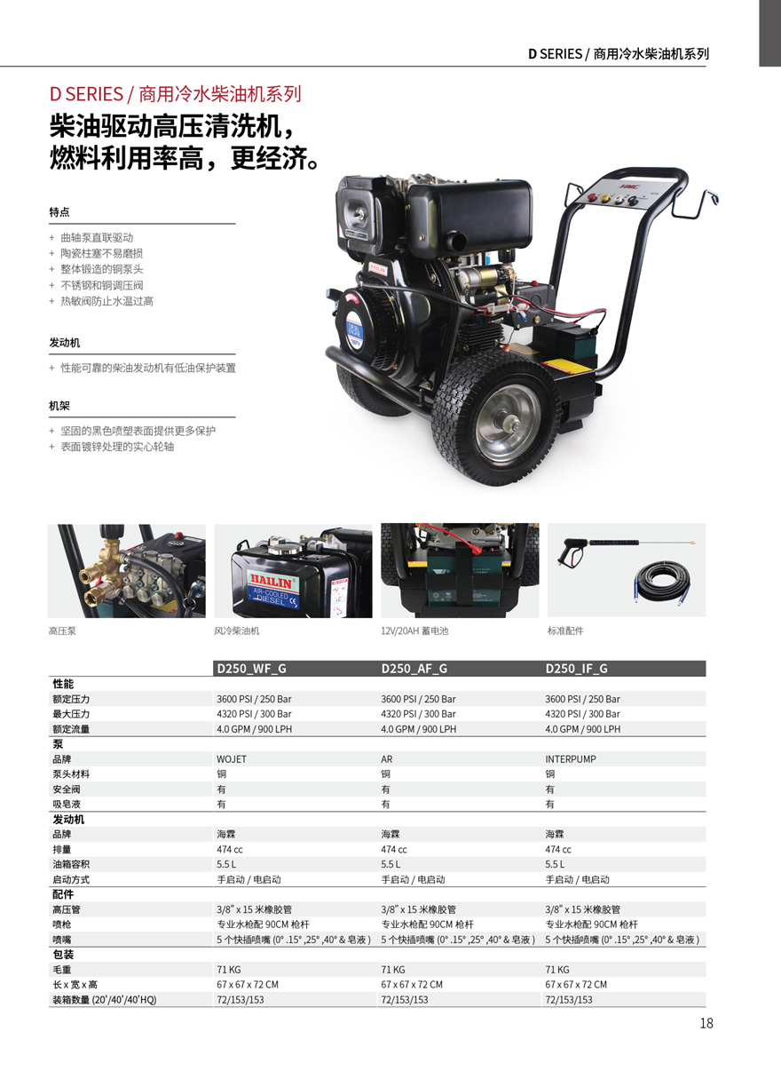 劲邦HMC D250柴油冷水高压清洗机250bar